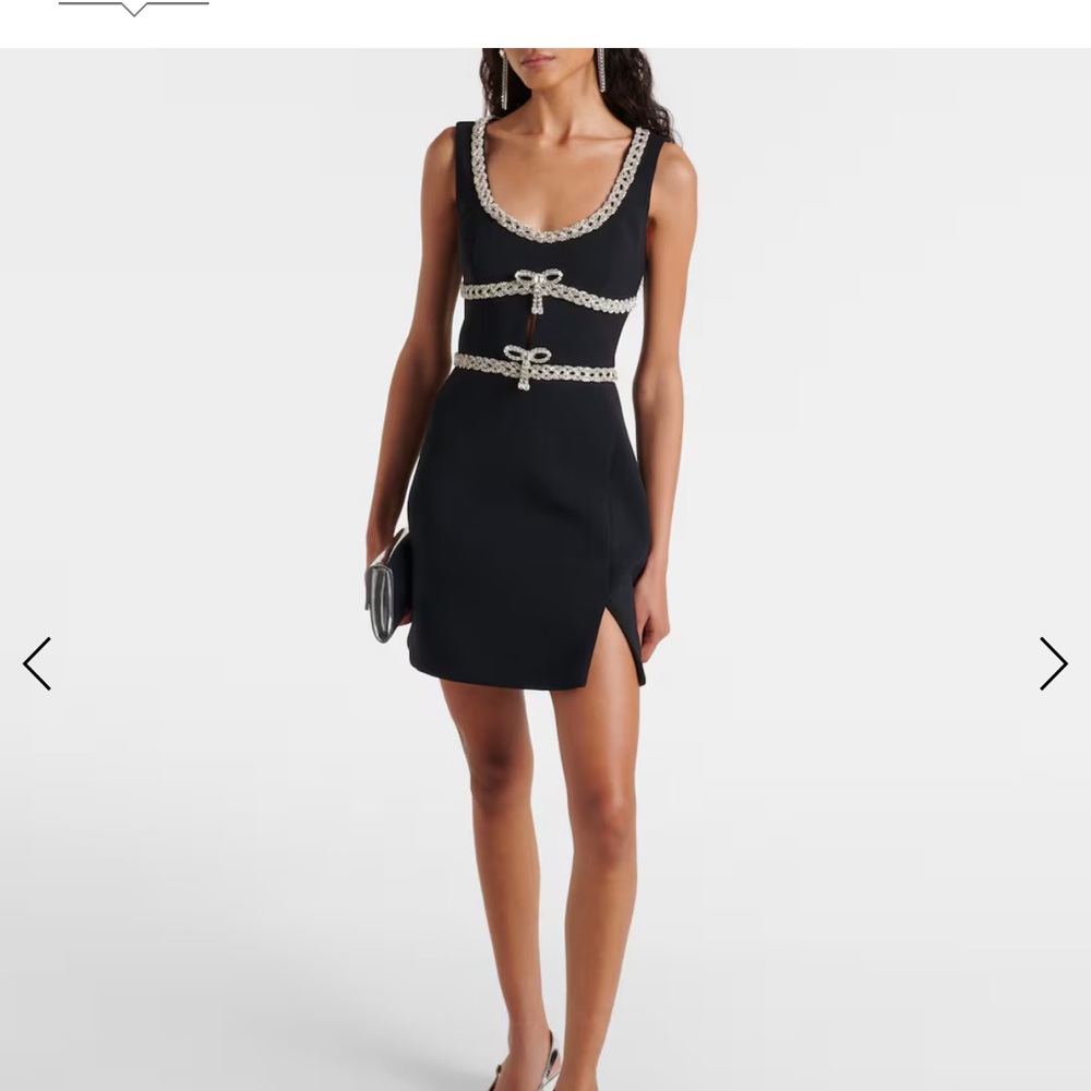 Self-Portrait Black Mini Bodycon Dress with Slit and Ruched Details
